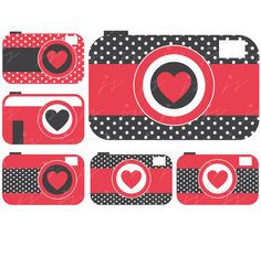 Turquoise camera with hearts. Bullet clipart dot