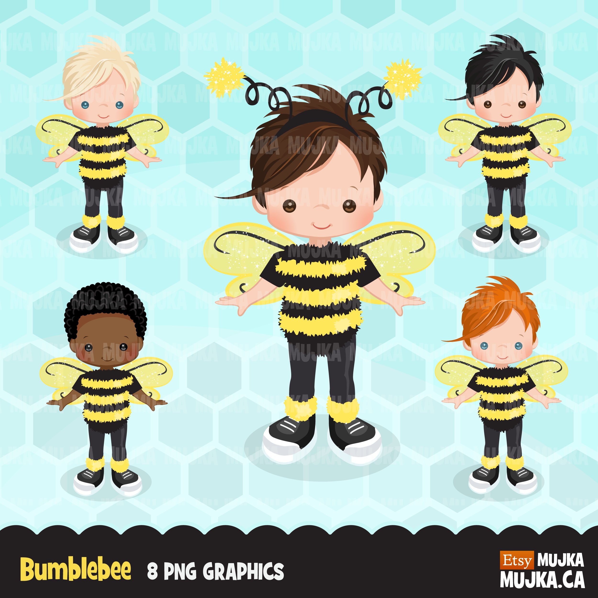 Boys cute birthday characters. Bumblebee clipart summer