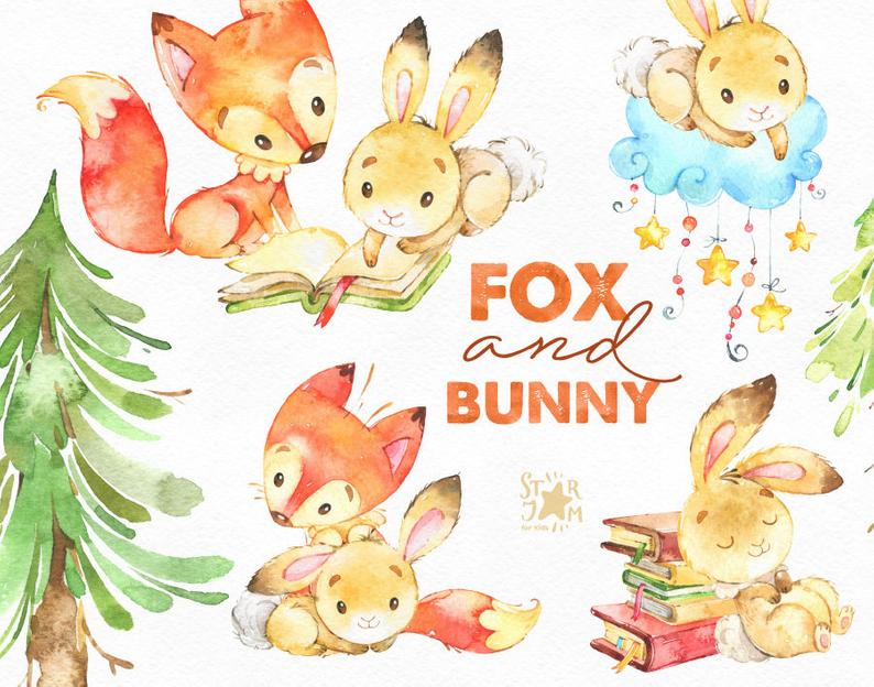 Bunnies clipart friends. Fox and bunny cute