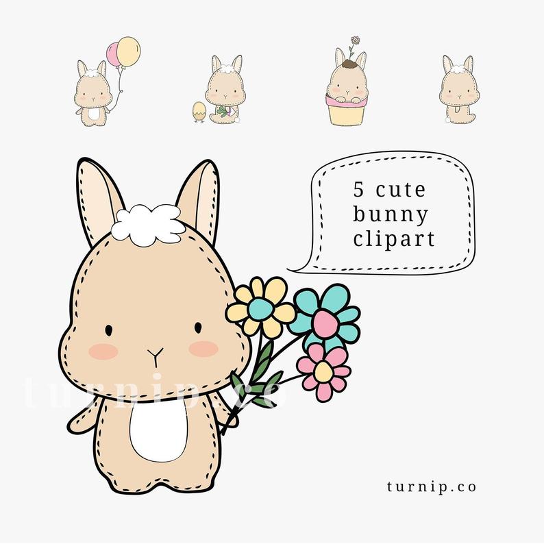Hand drawn bunny cute. Clipart rabbit kawaii