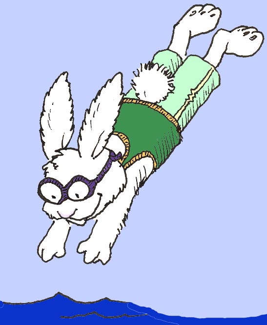 Pencil and in color. Clipart rabbit swimming