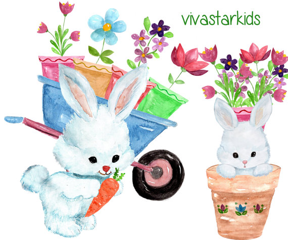 Watercolor tool spring this. Bunny clipart garden
