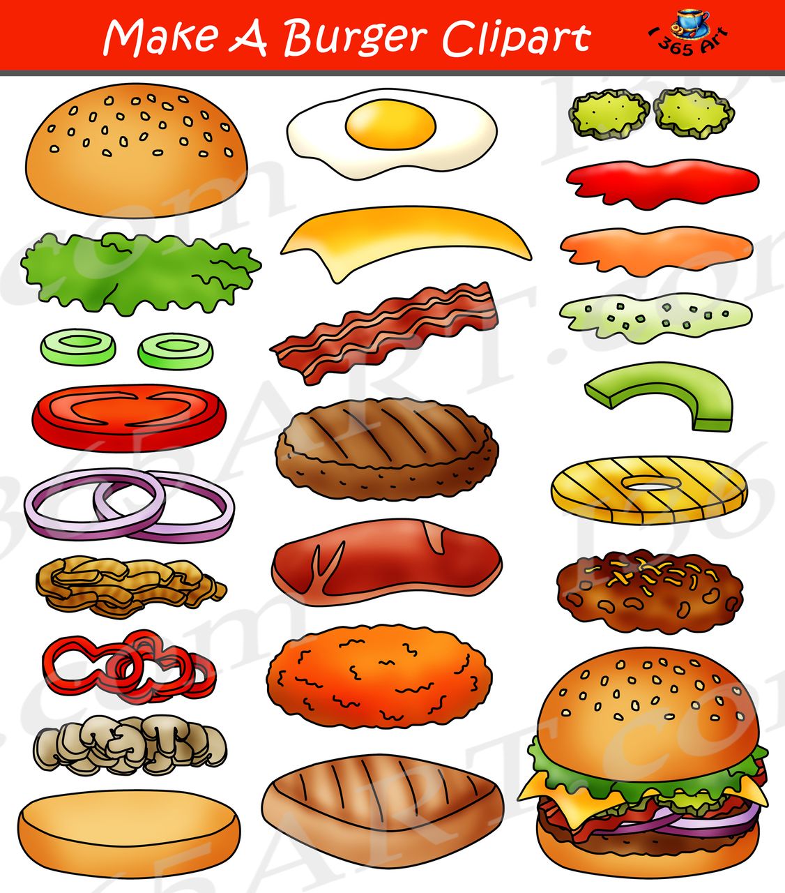Hamburger clipart piece. Build a burger set