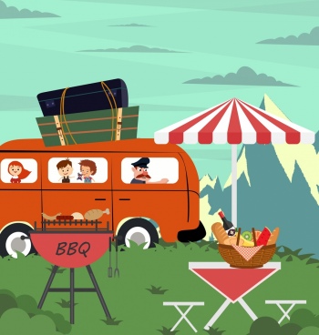 Bus clipart picnic. Free vector download for