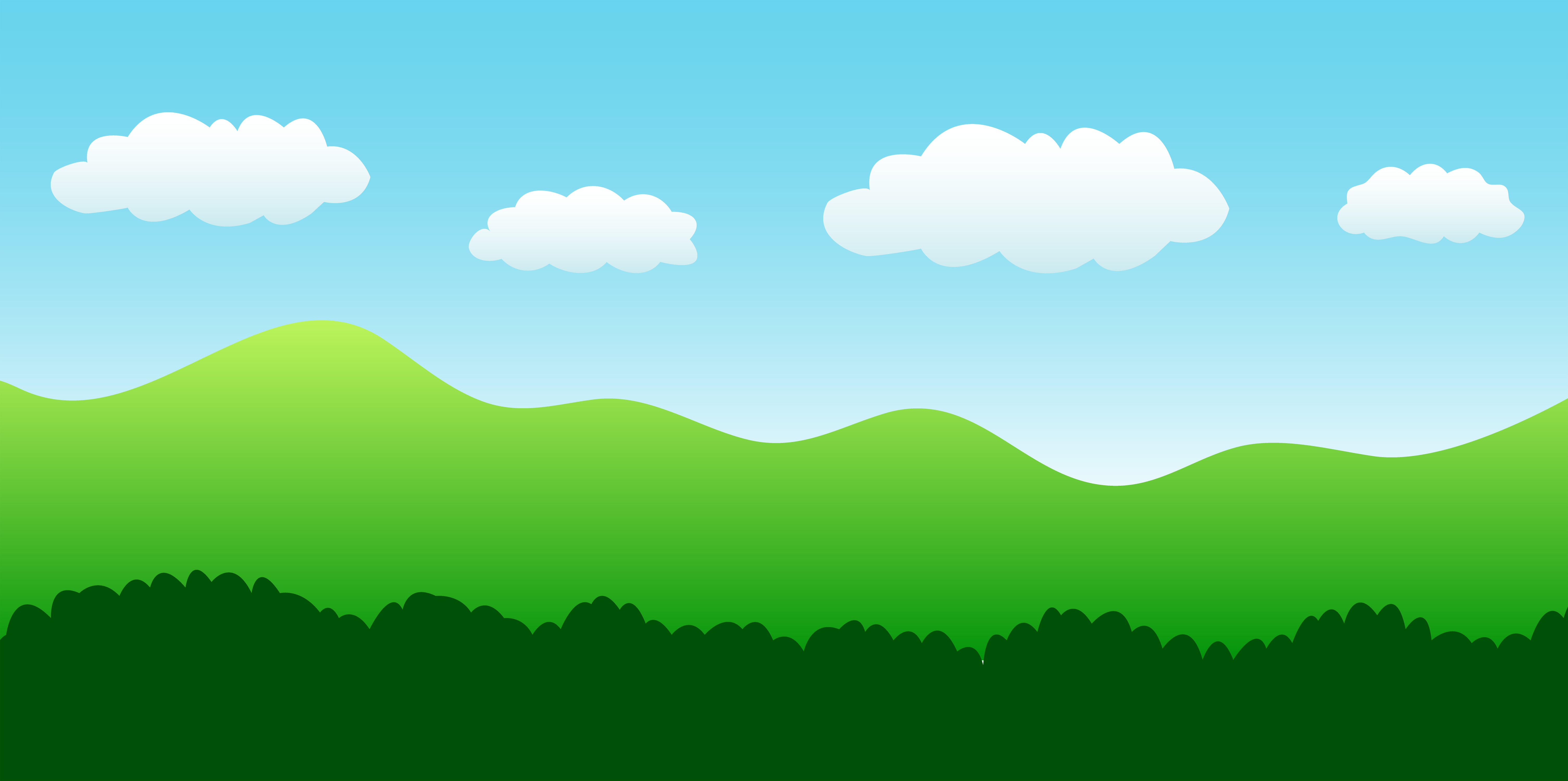 Landscape scene with bushes. Hills clipart beautiful sky