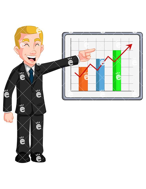 Businessman clipart graph. A delighted pointing to