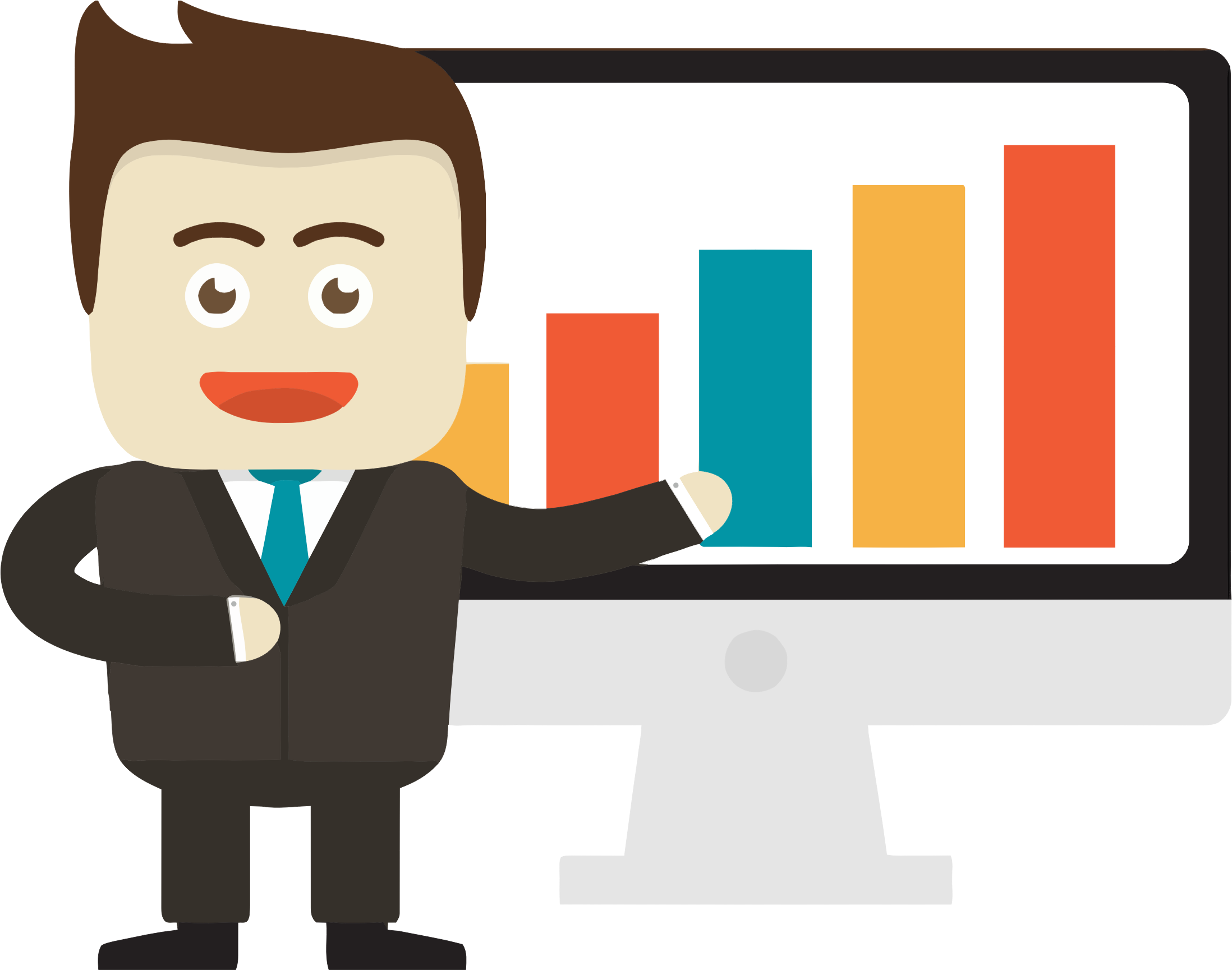 Businessman clipart graph. Pointing to on monitor