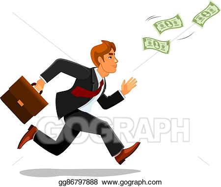 Businessman clipart money. Vector art with suitcase