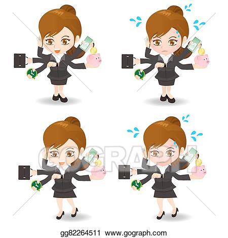 Vector illustration cartoon . Businesswoman clipart busy