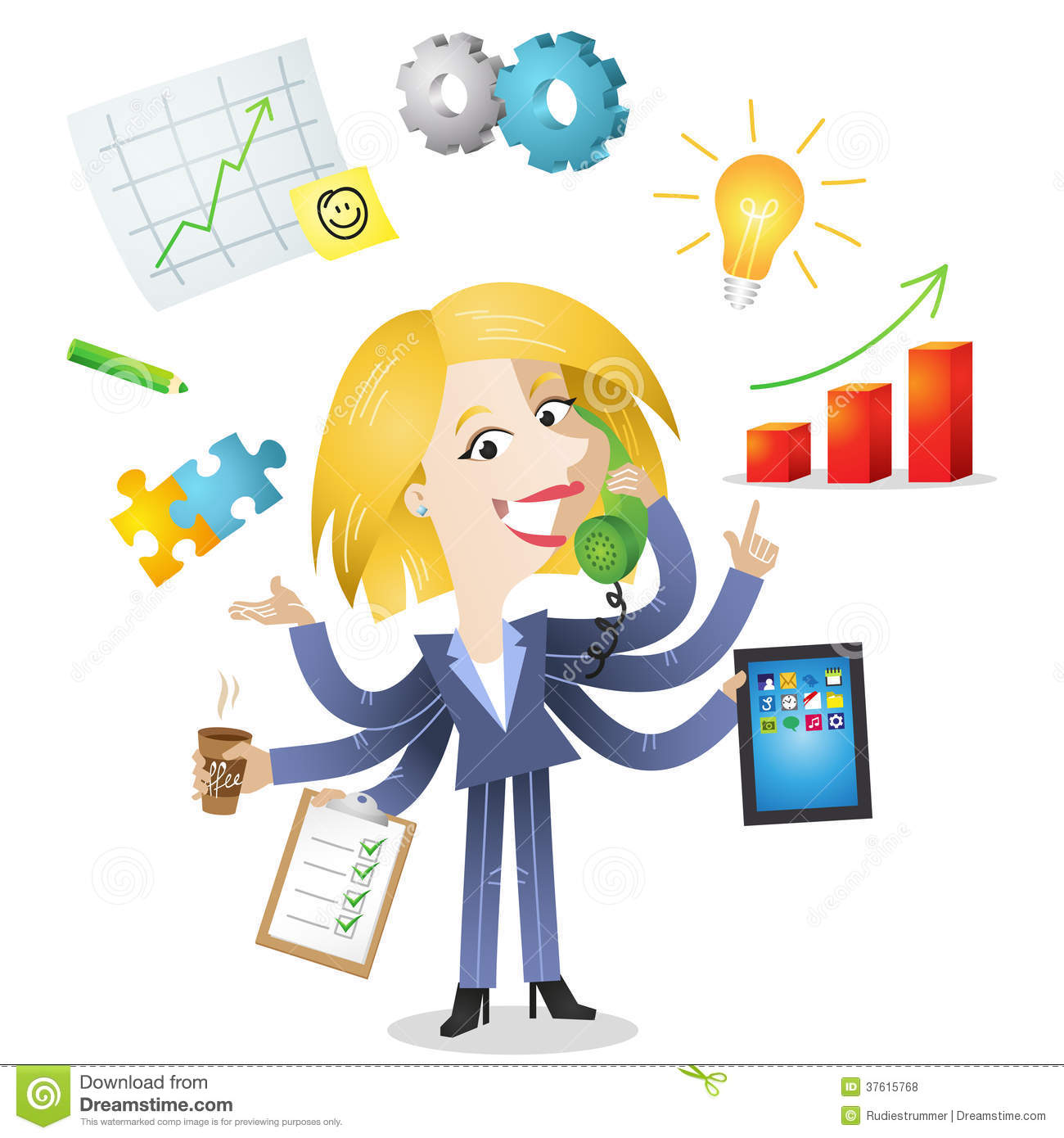 Women multitasking pencil and. Businesswoman clipart busy