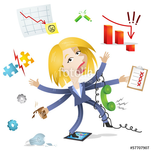 Losing control multitasking stock. Businesswoman clipart busy