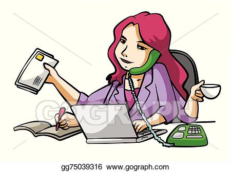 Businesswoman clipart busy. Eps illustration vector 