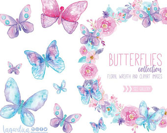 Butterflies clipart banner. Etsy watercolor butterfly png
