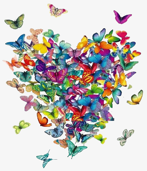 Cartoon hand colored butterfly. Butterflies clipart heart