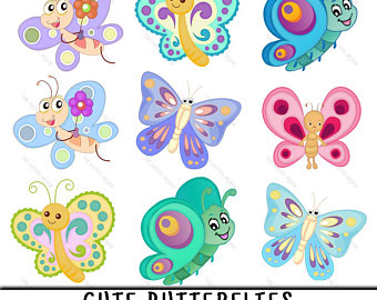 butterflies clipart kawaii