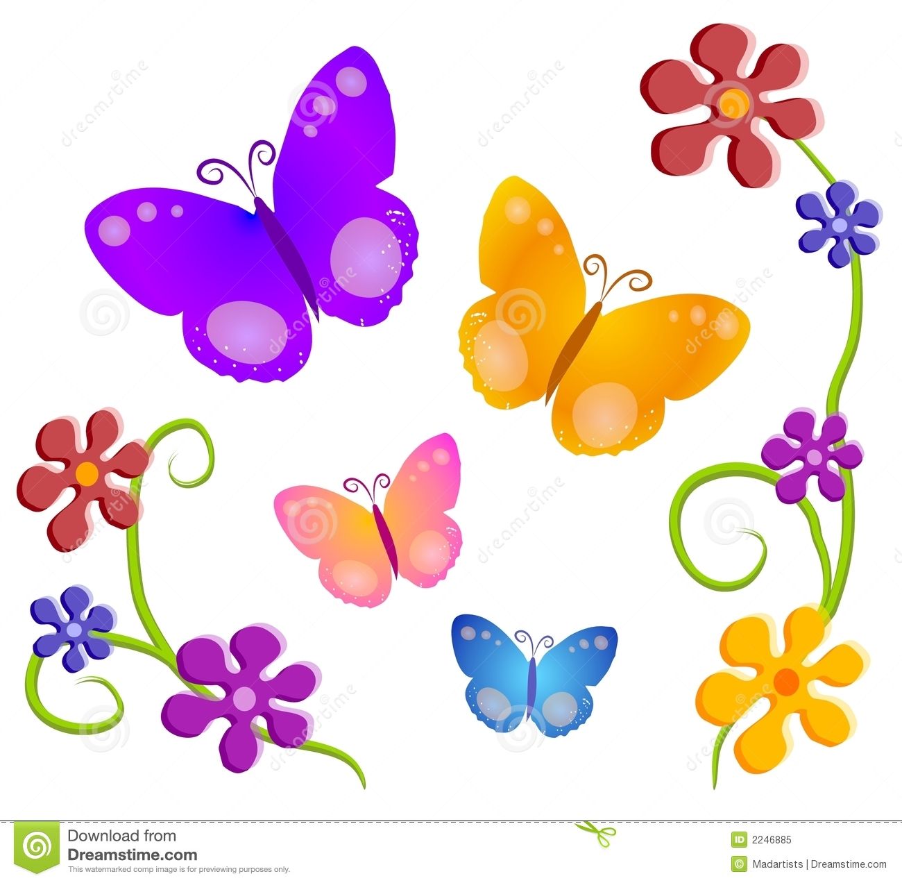 Butterfly clipart floral. Cartoon flowers clip art