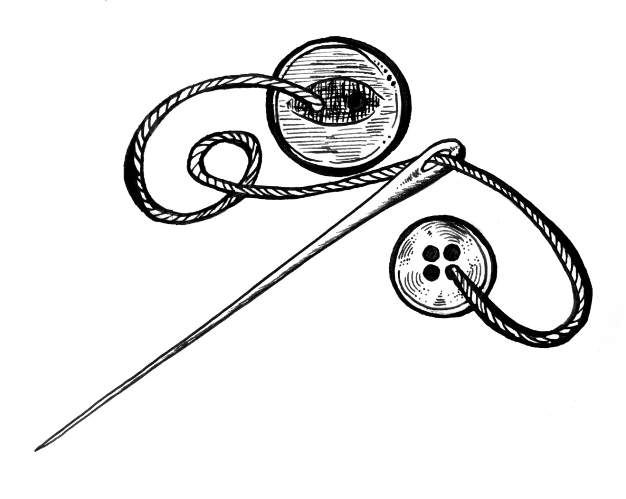 Buttons clipart sketch. Needle and thread drawing