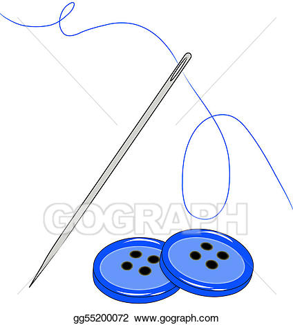 Drawing and thread with. Sewing clipart button needle