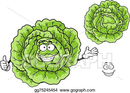 Vector green cartoon vegetable. Cabbage clipart happy