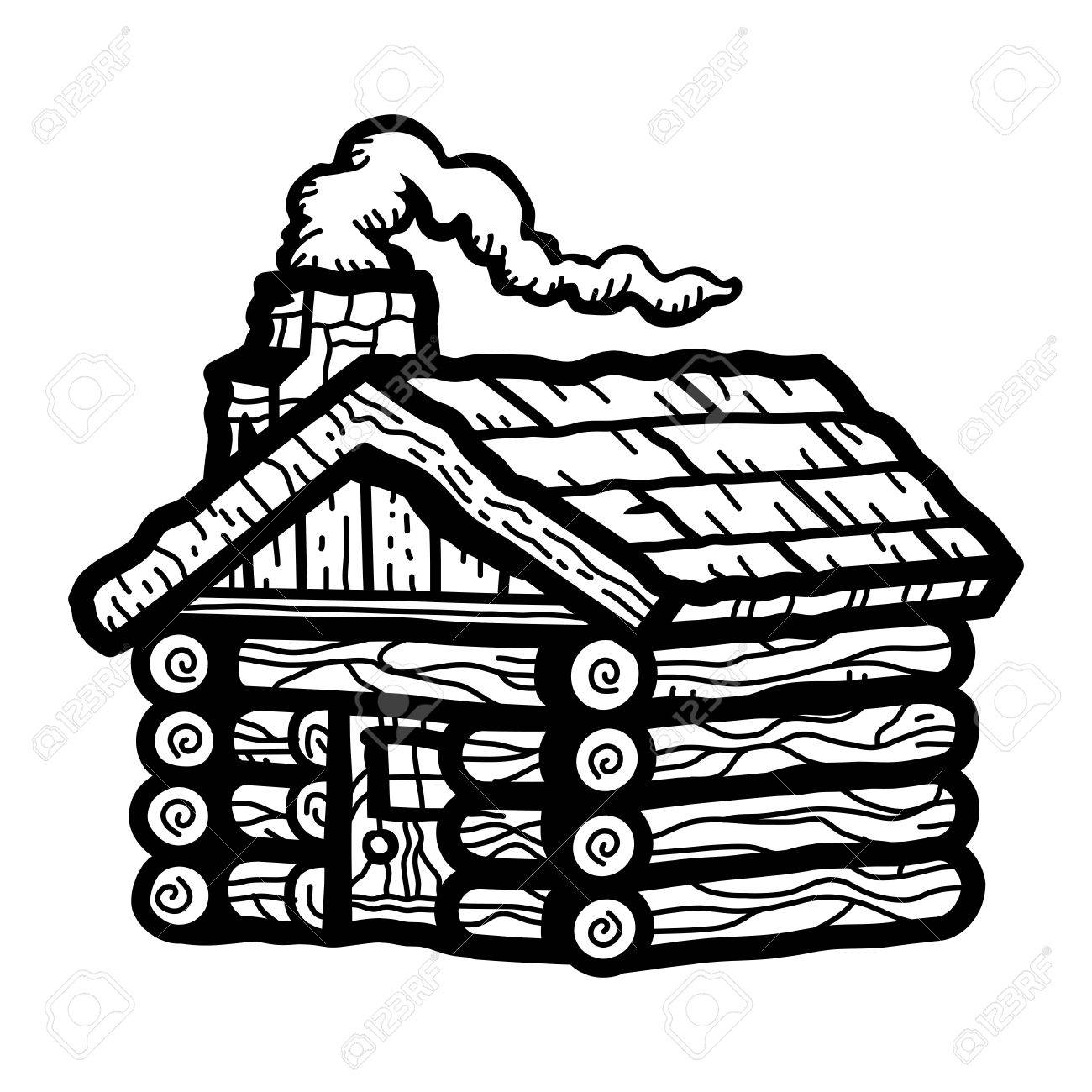cabin clipart black and white