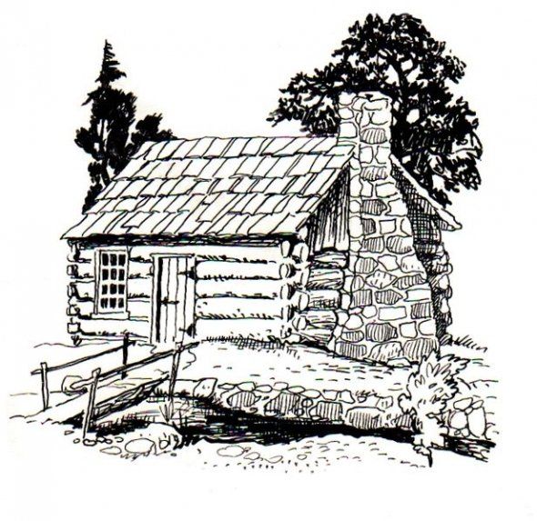 cabin clipart coloring page