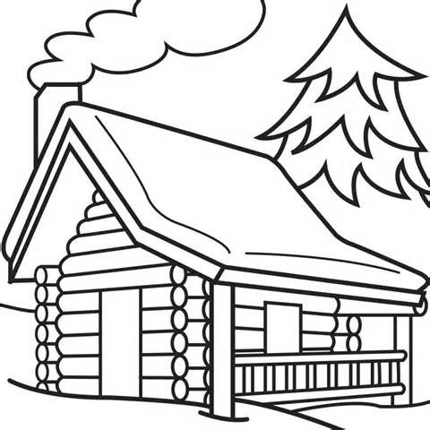 Hut clipart template. Log cabin woods sketch
