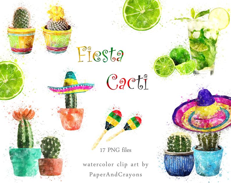 Cacti set succulent clip. Cactus clipart fiesta