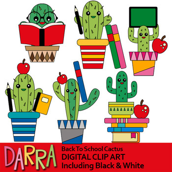 Back to school cacti. Cactus clipart fun