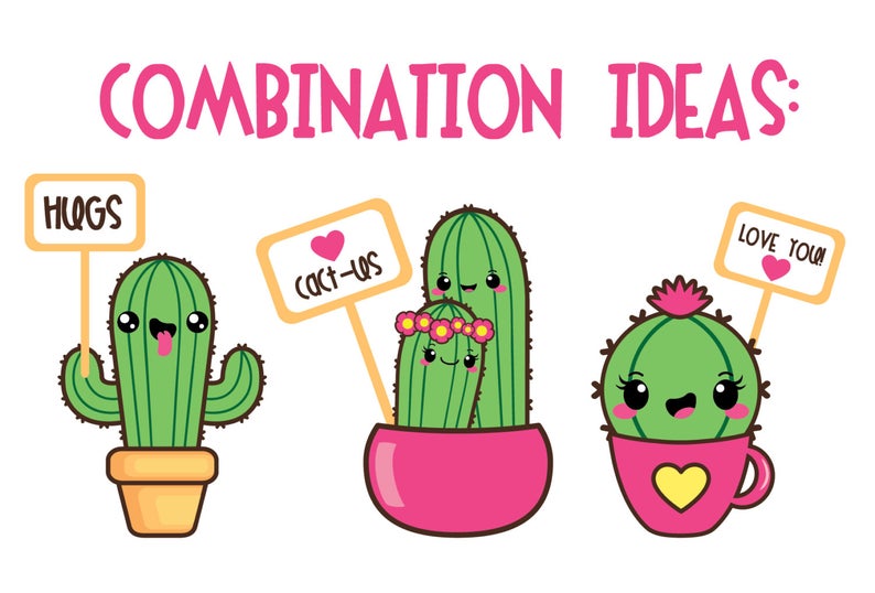 Cactus clipart kawaii. Valentine digital paper 
