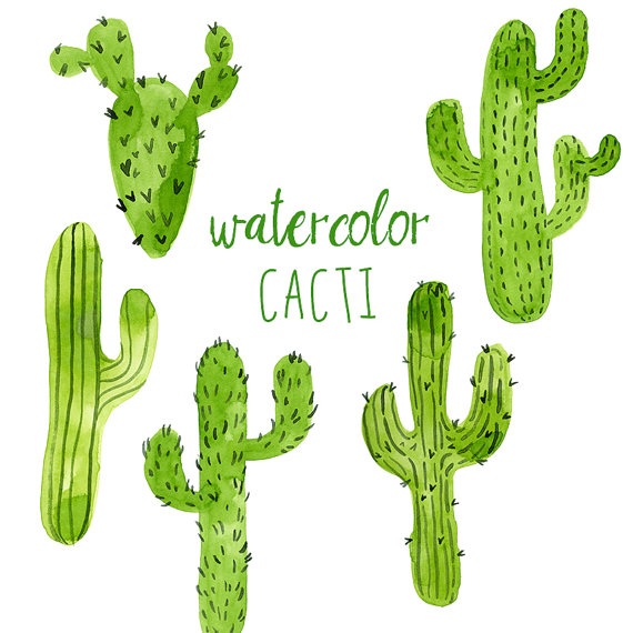 Watercolor cacti digital clip. Cactus clipart scene