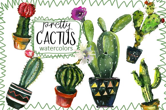 Cactus clipart texas. Pretty watercolor set illustrations
