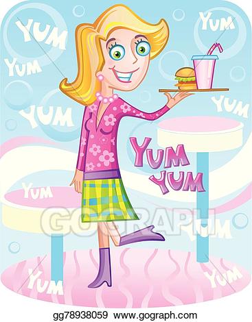 Vector art drawing gg. Cafe clipart waitress