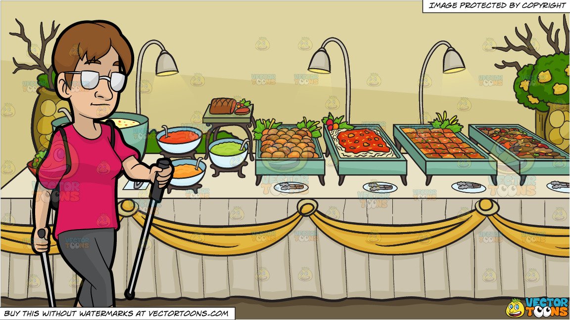 A female nordic walker. Cafeteria clipart buffet