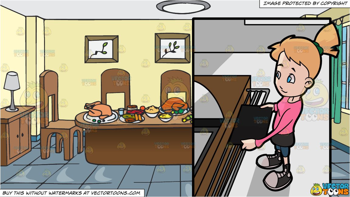 A female middle school. Cafeteria clipart room