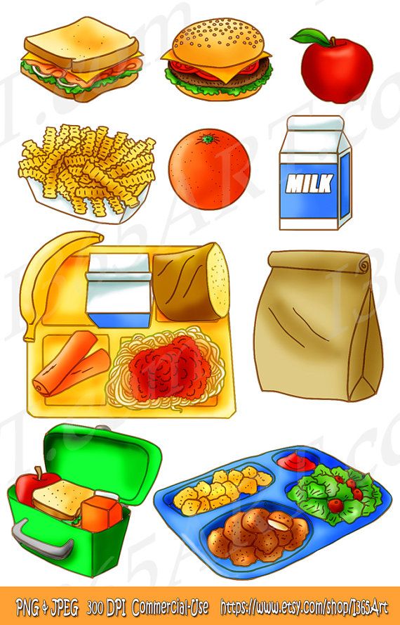 School lunch set tray. Meal clipart food