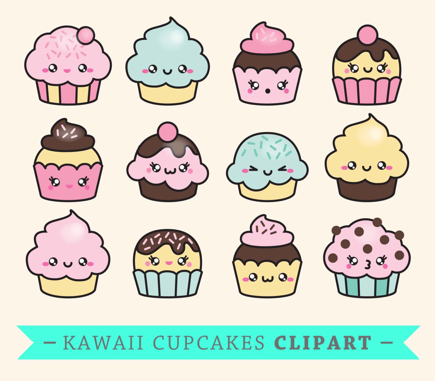 Premium vector cup cakes. Cake clipart kawaii