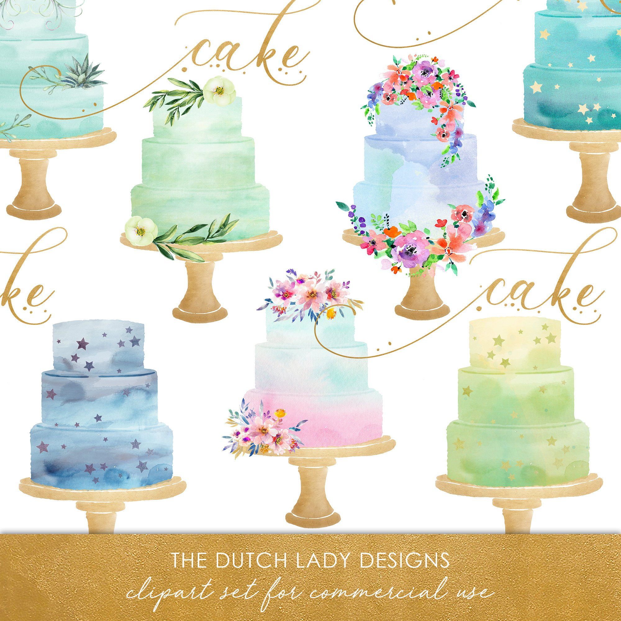Clipart cake turquoise. Watercolor wedding in aqua