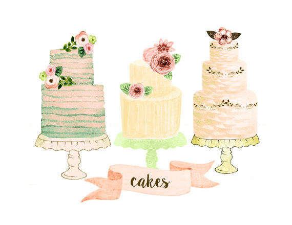 Wedding . Cake clipart watercolor