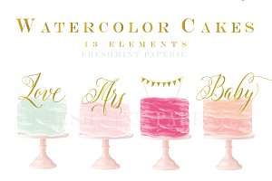 Set graphics creative market. Cake clipart watercolor