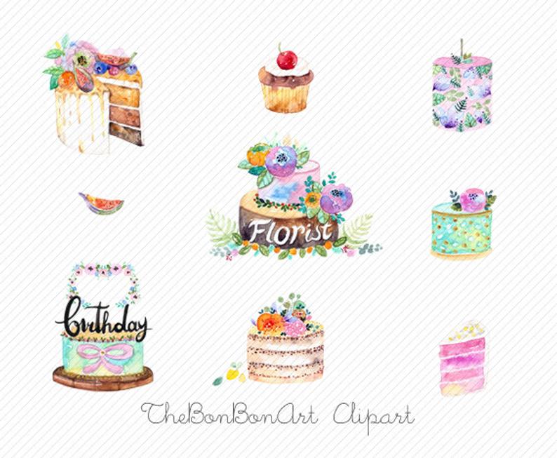 Floral party bakery wedding. Cake clipart watercolor