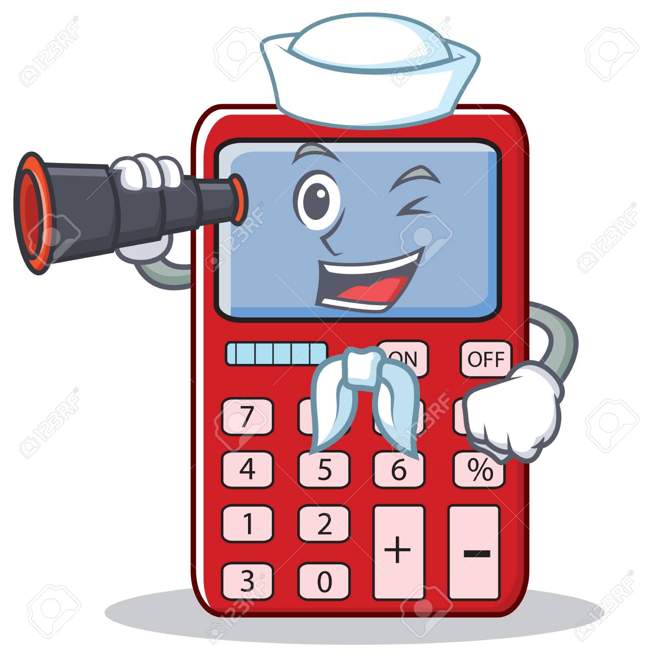Sailor with binocular character. Calculator clipart cute