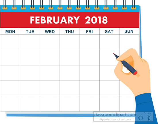 2018 clipart calender. Calendar hand writing february
