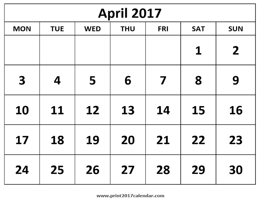 calendar clipart april 2017