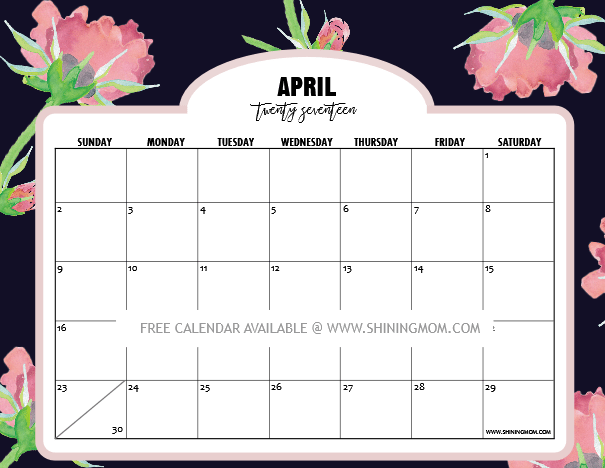 calendar clipart april 2017