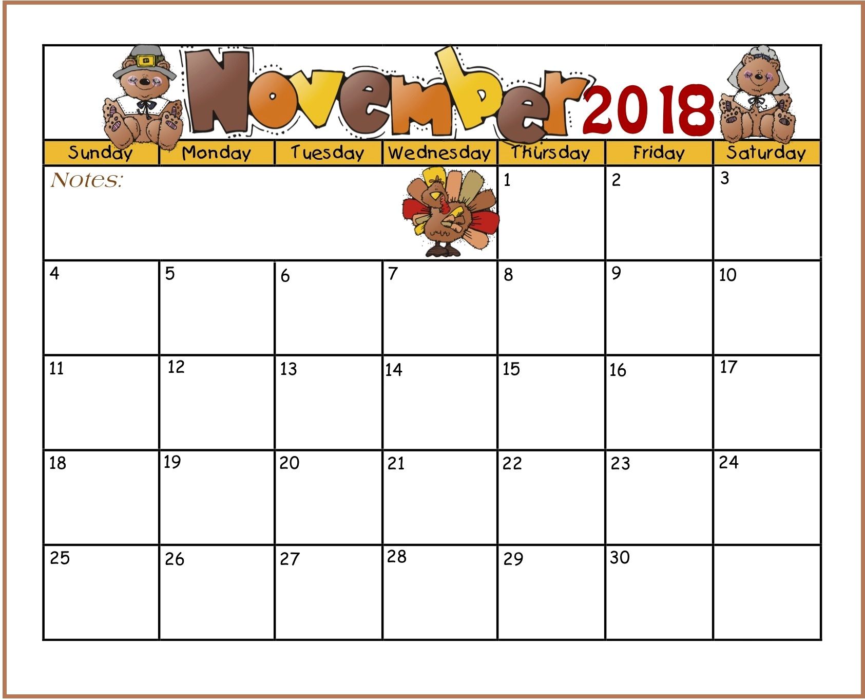 November clipart monthly calendar, November monthly calendar