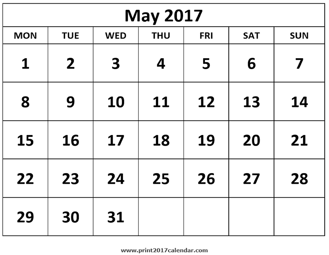 clipart calendar may 2017