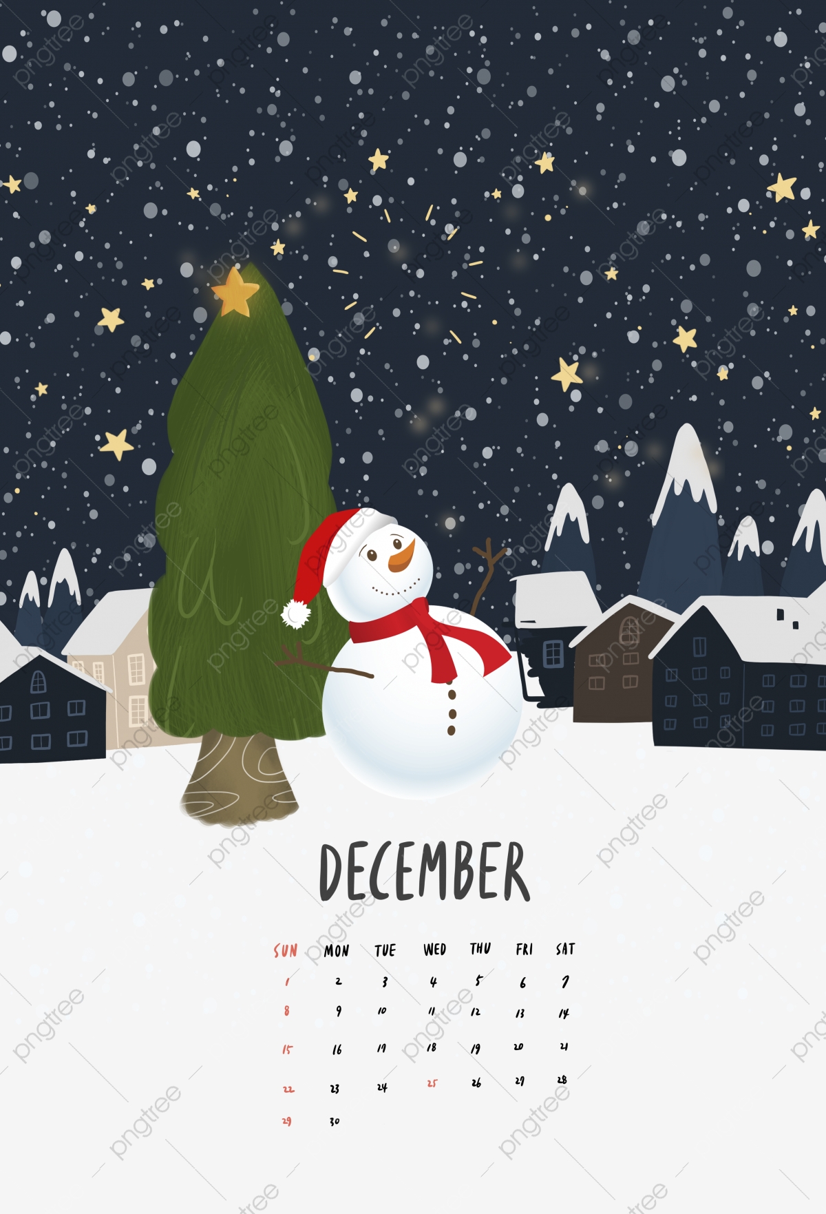  calendar illustration winter. December clipart scene