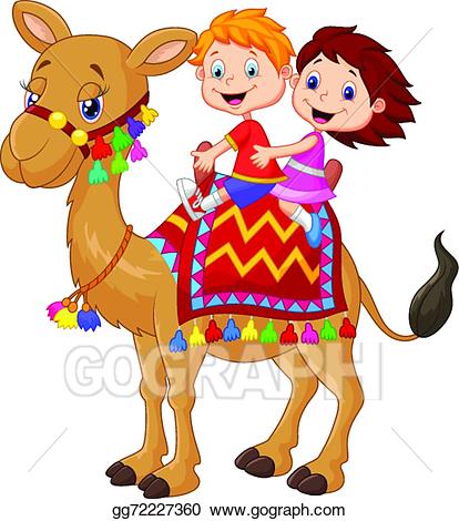 Camel clipart journey. Vector art little kid