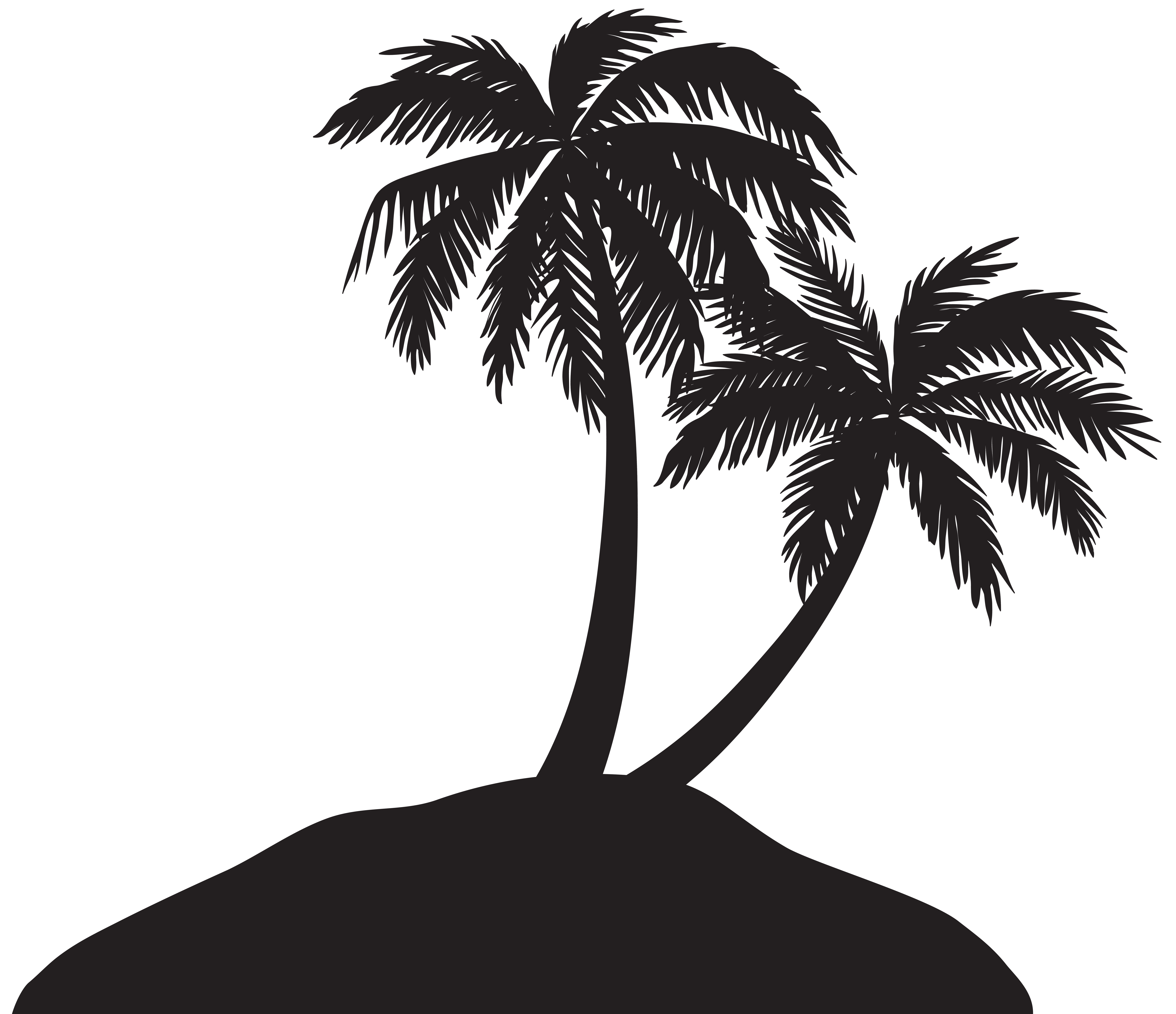 Island with trees silhouette. Parrot clipart palm tree