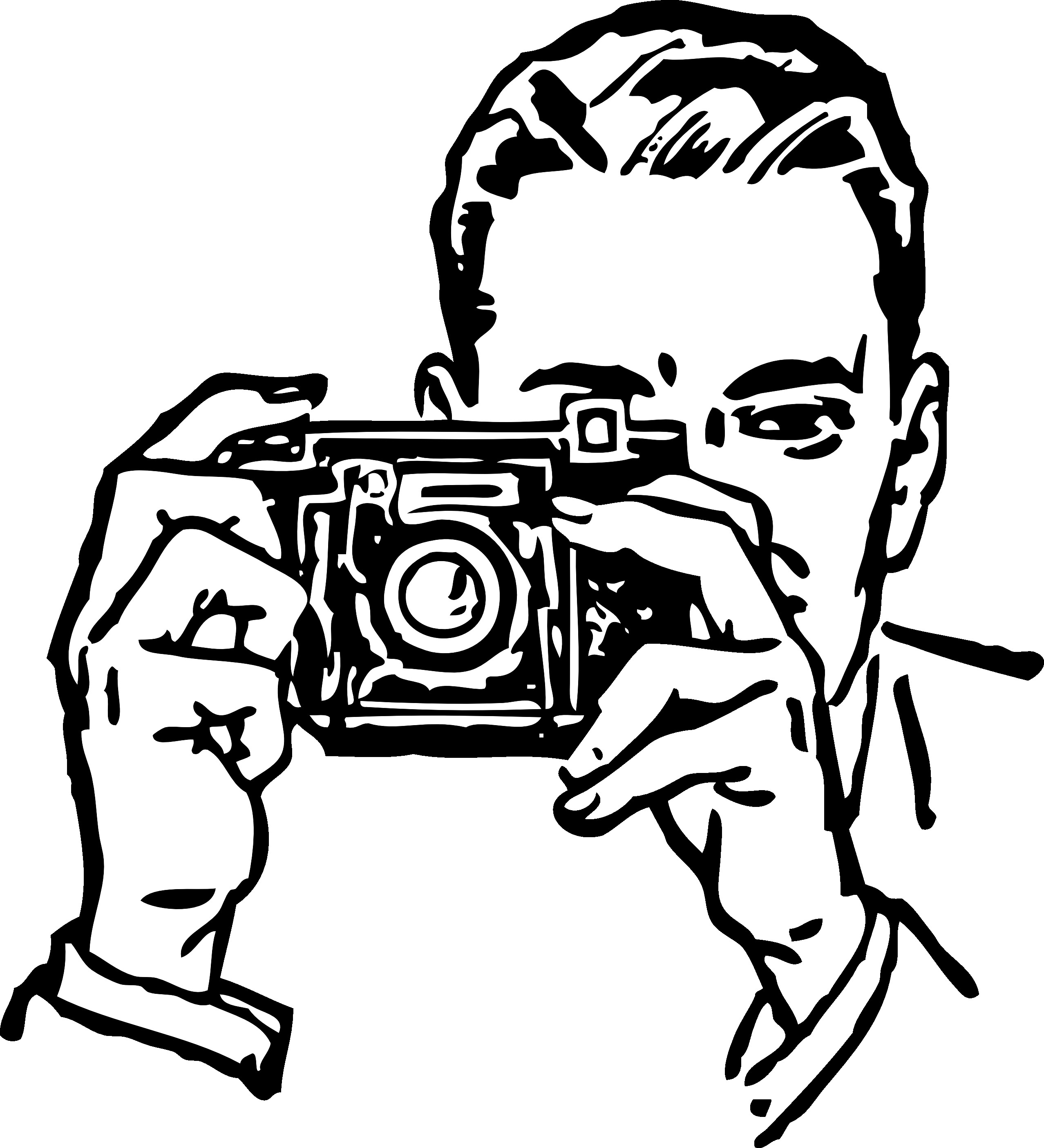 Black and white tearing. Camera clipart line art
